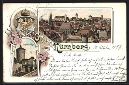 Delcampe - Lithographie Nürnberg, Spittlerthor, Teilansicht, Wappen - Nürnberg
