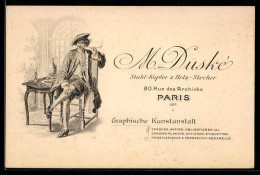 Delcampe - Carte De Représentant Paris, M. Duské, Rue Des Archives 80, Stahl-Kupfer & Holz-Stecher, Eleganter Mann Avec Pfeife - Ohne Zuordnung