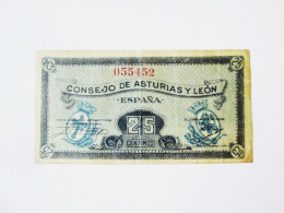 Delcampe - Spain 25 Centimos 1936 Asturias Y Leon Banknote Civil War See Pictures - 1-2 Pesetas
