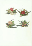 Delcampe - 4 Chromos Découpis  Oiseau Hirondelle Et Fleurs - Gesneden Chromo's Vogel Zwaluw Met Bloemen - Kinder