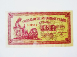 Delcampe - Rare! Spain 1 Peseta 1936 Asturias Y Leon AUNC Banknote Civil War See Pictures - 1-2 Pesetas