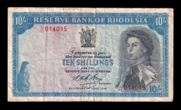 Delcampe - Rodesia Rhodesia 10 Shillings Elizabeth II 1966 Pick 27a Bc/Mbc F/Vf - Rhodésie