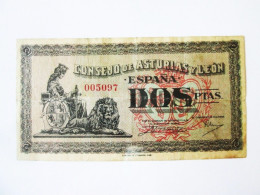 Delcampe - Rare! Spain 2 Pesetas 1936 Asturias Y Leon Banknote Civil War See Pictures - 1-2 Pesetas