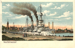 Delcampe - Danzig - Neufahrwasser - Kriegsschiff - Litho - Danzig