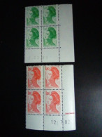 Delcampe - Coins Datés Liberté 1f 60 Vert De 1983 N° 2219 Et 1f 80 Rouge De 1982 N° 2220 ** - 1980-1989