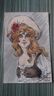 Delcampe - CPA ILLUSTRATEUR  SIGNE PARIS 1920 PORTRAIT D UNE JOLIE FEMME SEMBLE UNIQUE FAIT A LA MAIN - Horses