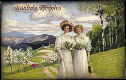 Delcampe - Artiste CPA Mailick, Glückwunsch Pfingsten, Zwei Frauen, Spaziergang, Blühende Bäume - Pentecôte