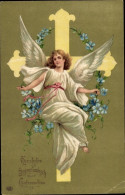 Delcampe - Gaufré CPA Glückwunsch Konfirmation, Engel, Kreuz, Vergissmeinnicht - Kommunion