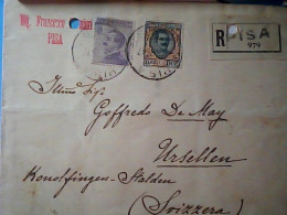 Delcampe - RACCOMANDATA PISA X SVIZZERA   50CMICHETTI + LIRE 2 FLOREALE VB1926 KR5-3872 - Marcofilía