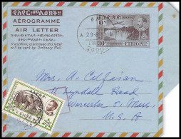 Delcampe - 16340 30c Rose Used 1961 + Complément Pour Usa Par Avion Aérogramme Air Letter Entier Stationery Ethiopie Ethiopia - Ethiopië