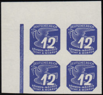 Delcampe - Böhmen Und Mähren 122 Zeitungsmarke 12 H Eckrand-Viererblock Oben Links ** - Besetzungen 1938-45