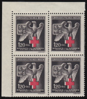 Delcampe - Böhmen Und Mähren 132 Rotes Kreuz 1943 Als Eckrand-Viererblock Oben Links ** - Besetzungen 1938-45