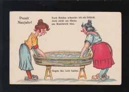 Delcampe - AK Karikatur Prosit Neujahr Waschweiber Gegen Das Licht Halten, Ungebraucht - Humour