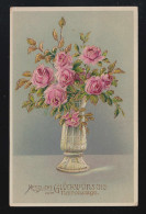 Delcampe - Rosa Rosen In Golverzierter Vase, Glückwünsche Zum Geburtstag Judenau12.10.1910 - Halt Gegen Das Licht/Durchscheink.