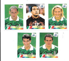 Delcampe - EW30 - AUTOCOLLANTS PANINI FRANCE 98 - MEXIQUE - HERNANDEZ - COYOTE - VILLA - PEREZ - BLANCO - Trading Cards