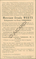 Delcampe - Doodsprentje Ursula Weets °1849 Kortrijk Dutsel †1936,  Echtg. Frans Verbinnen (K1738) - Todesanzeige