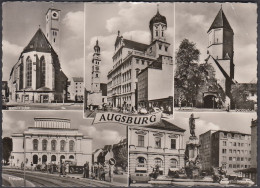 Delcampe - D-86150 Augsburg - Alte Ansichten - Straßenbahnhaltestelle Am Theater - Lastkraftwagen - Cars - VW Bus - Citröen 2CV - Augsburg