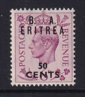Delcampe - Eritrea: 1950   KGVI 'B. A. Eritrea'    SG E19    50c On 6d     MH - Eritrée