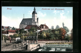 Delcampe - AK Penig, Stadtkirche Und Muldenwehr - Penig