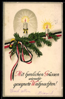 Delcampe - AK Gesegnete Weihnachtstage, Tannenzweig Mit Kerzen Und Reichsfahnenband - Weltkrieg 1914-18