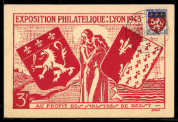 Delcampe - AK Lyon, Exposition Philatelique 1943, Au Profit Des Sinistres De Brest - Briefmarken (Abbildungen)