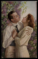 Delcampe - Künstler-AK Arno Von Riesen: Im Frühling Des Lebens, Liebespaar Vor Blühendem Flieder - Riesen, Arno Von