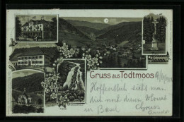 Delcampe - Mondschein-Lithographie Todtmoos, Gasthof Zum Löwen, Kurhaus, Wasserfall - Todtmoos