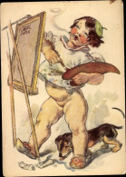 Delcampe - CPA Niederlössnitz Niederlößnitz Radebeul Sachsen, Zeichnender Junge Mit Hund Im Hintergrund St... - Radebeul