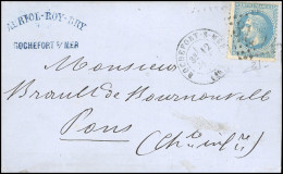 Delcampe - Obl. 29B - 20c. Bleu "à La Corne" Obl. GC 3171 S/lettre Frappée Du CàD De ROCHEFORT-SUR-MER Du 12 Janvier 1871 à Destina - 1863-1870 Napoleone III Con Gli Allori