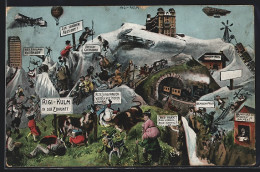 Delcampe - Künstler-AK Rigi-Kulm, Zukunftsbild, Zeppelin - Zeppeline