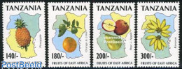 Delcampe - Tanzania 1996 Fruits 4v, Mint NH, Nature - Various - Fruit - Maps - Fruits