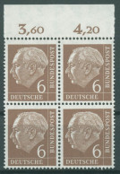 Delcampe - Bund 1954 Th. Heuss I Bogenmarken Platte Oberrand 180 4er-Block P OR Postfrisch - Ungebraucht