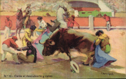 Delcampe - CPA Corrida Course De Taureaux Caida Al Descubierto Y Coleo - Stierkampf