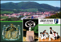 Delcampe - Vintage Drietoma Slovakia Postcard Village Panorama Folk Dance Monument ... K003 - Slowakei