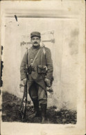 Delcampe - Photo CPA Französischer Soldat In Uniform, Portrait Mit Bajonett - Sonstige & Ohne Zuordnung