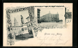 Delcampe - Passepartout-AK Mainz, Taunus-Hotel Und Gasthaus Rheinische Bierhalle, Gutenberg-Denkmal - Mainz