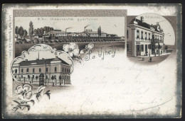 Delcampe - SÁTORALJAÚJHELY 1899. Litho Képeslap, Sátoraljaújhely, M. Kir. államvasutak (MÁV) Gyártelepe, Dohánygyár, Városháza. - Ungarn