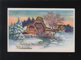 Delcampe - Fröhliche Weihnachten Winterlandschaft Häuser Schnee Goldverziert, Ungebraucht - Halt Gegen Das Licht/Durchscheink.