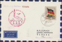 Delcampe - Erstflug Lufthansa Berlin-Tirana Postkarte 723, SSt BERLIN LUFTPOSTSTELLE 5.4.60 - Erst- U. Sonderflugbriefe