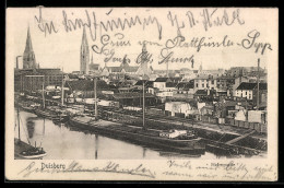 Delcampe - AK Duisburg, Hafenpartie Mit Stadtpanorama Aus Der Vogelschau - Sonstige & Ohne Zuordnung