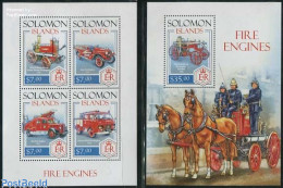 Delcampe - Solomon Islands 2013 Fire Engines 2 S/s, Mint NH, Transport - Fire Fighters & Prevention - Feuerwehr