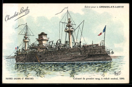 Delcampe - CPA Illustrateur Cuirasse De Premier Rang, A Reduit Central 1890, Reklame Chocolat-Louit - Krieg