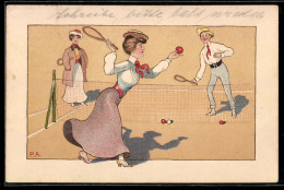 Delcampe - Künstler-AK Paar Beim Tennisspiel - Tennis