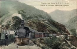 Delcampe - CPA San Roque Argentinien, Zugeinfahrt Am Bahnhof, Sierras De Cordoba - Argentinien