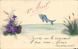 Delcampe - CPA Fantaisie 1er Avril Poisson (dessin A La Main) - Ostern