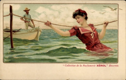 Delcampe - CPA Reklame, Parfumerie Xerol, Frau Lernt Schwimmen - Werbepostkarten