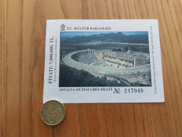 Delcampe - Ticket D'entrée * "TC KÜLTUR BAKANLIGI - ANTALYA MÜZESI GIRIS BILETI" Turquie Type 2 - Toegangskaarten