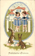 Delcampe - CPA Glückwunsch Ostern, Kinder Beobachten Hasen, Ostereier - Ostern