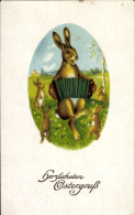 Delcampe - CPA Glückwunsch Ostern, Vermenschlichte Hasen, Akkordeon - Ostern