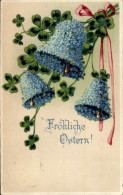 Delcampe - Lithographie Glückwunsch Ostern, Glücksklee, Glocken - Ostern